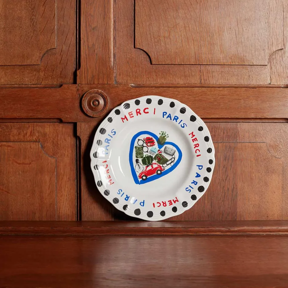 Assiette plate en faïence Merci