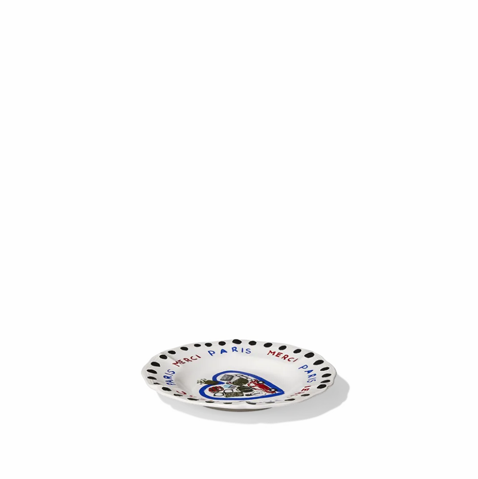 Assiette plate en faïence Merci
