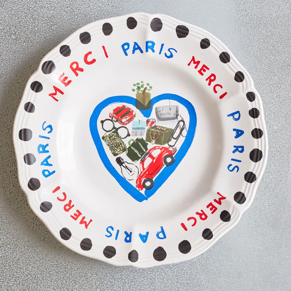 Assiette plate en faïence Merci