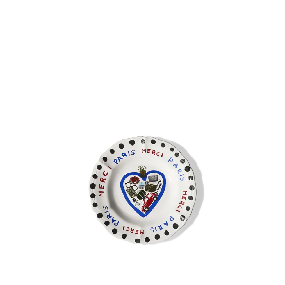 Assiette plate en faïence Merci