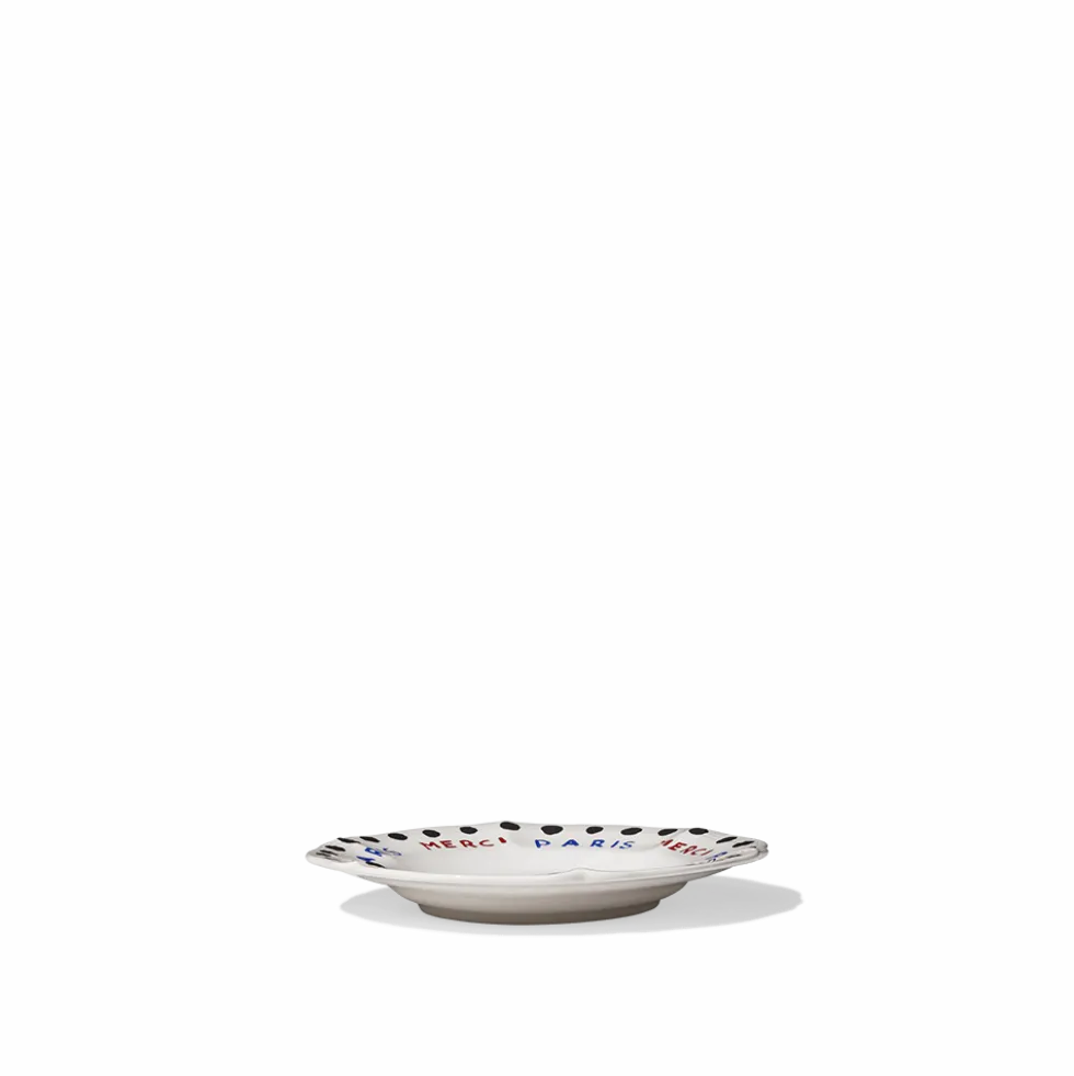 Assiette plate en faïence Merci