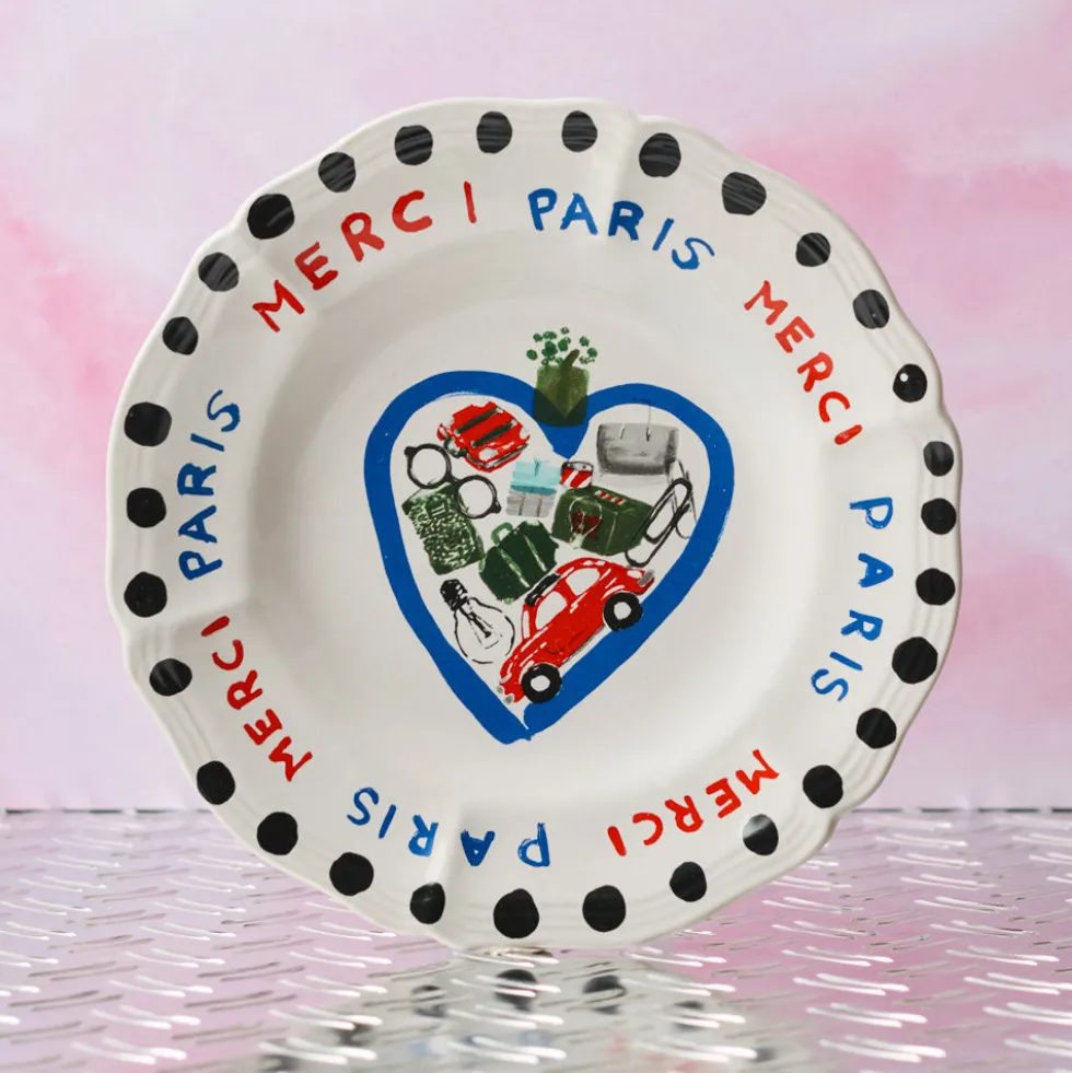 Assiette plate en faïence Merci