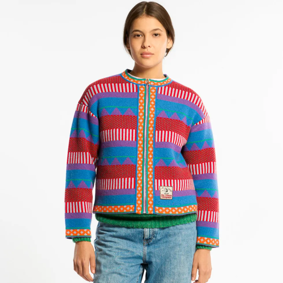 Au Vieux Campeur - Cardigan Nicole - Bleu & Rouge