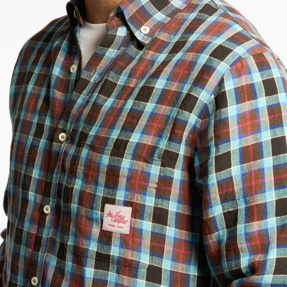 Au Vieux Campeur - Chemise Elmer à Carreaux - Bleu Marron & Rose