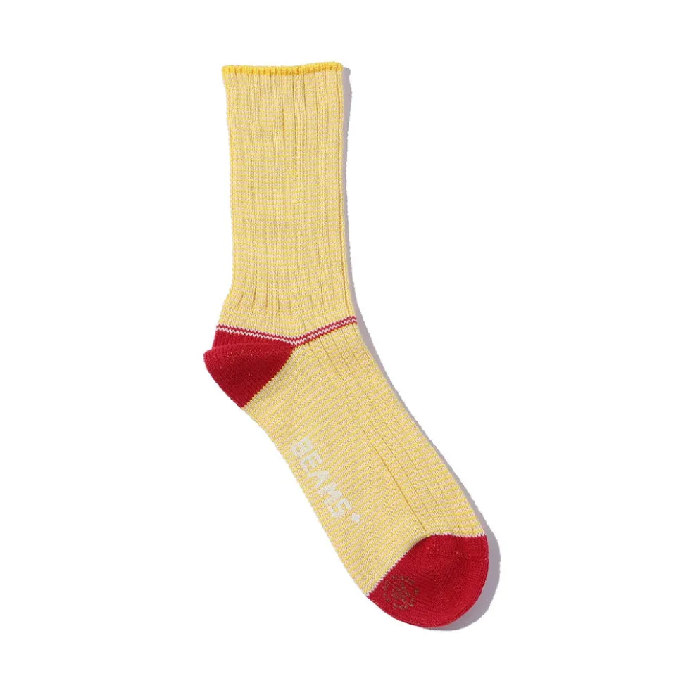 Beams Plus - Chaussettes Rib Pinstripe - Jaune & Rouge