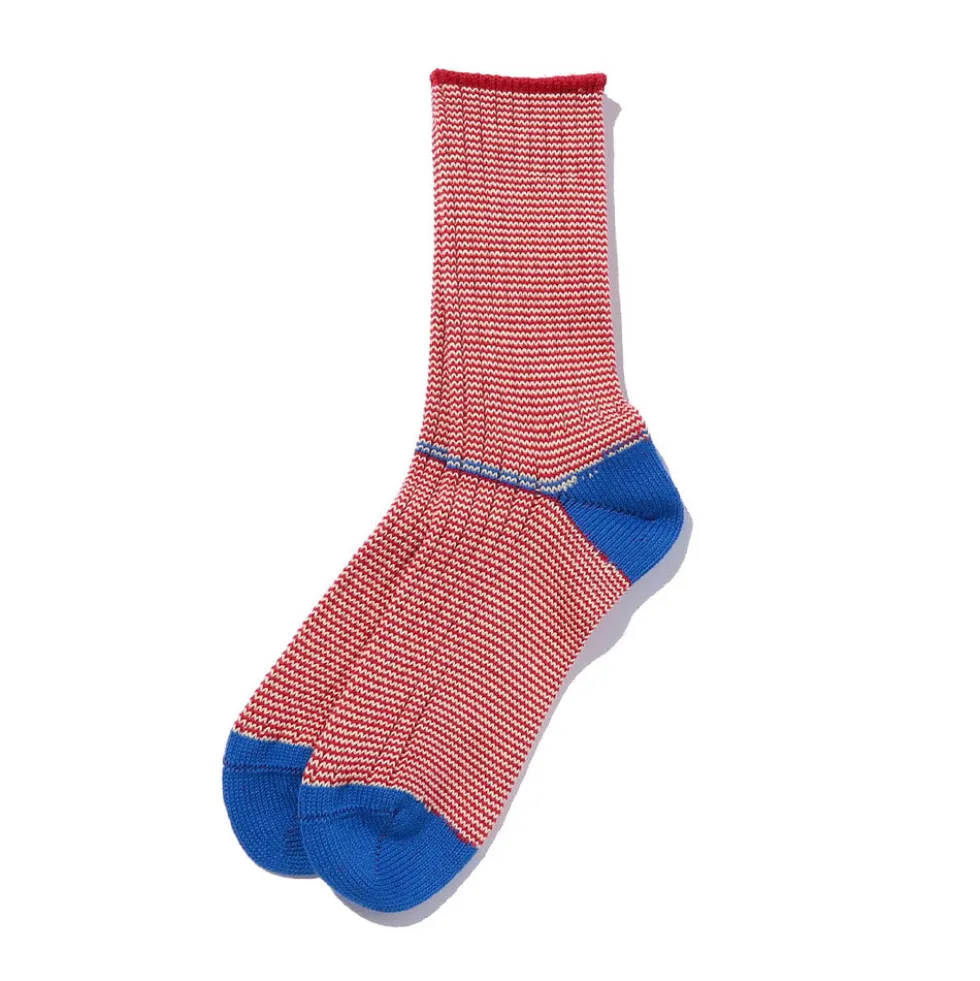 Beams Plus - Chaussettes Rib Pinstripe - Rouge & Bleu