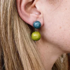 Blanca Olmos Studio - Boucles d'oreilles Las Gotas - Bleu & Lime