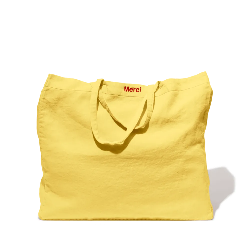 Cabas en lin lavé - Jaune Citronnade