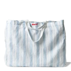 Cabas en lin lavé - Rayures Toile Bleu Primaire