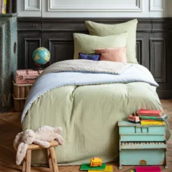 Caramel x Merci - Housse de couette en gaze de coton - Vert 77 Rue de Varenne