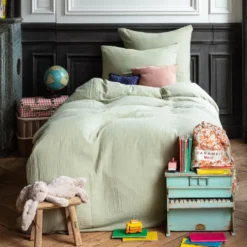 Caramel x Merci - Housse de couette en gaze de coton - Vert 77 Rue de Varenne