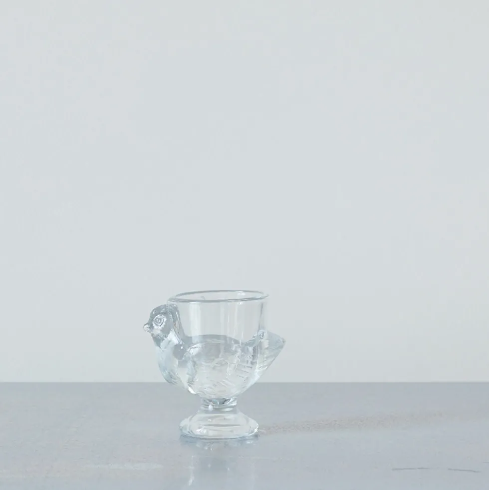 Coquetier poule en verre pressé