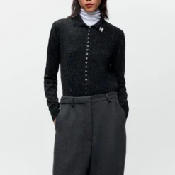 Cordera - Cardigan Polo Moucheté - Noir