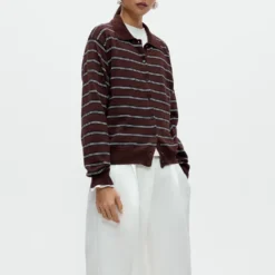 Cordera - Cardigan Polo Rayures - Marron