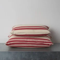 Coussin en coton - Rayures Rouges