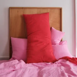 Coussin rectangle en lin lavé - Rouge Vermillon