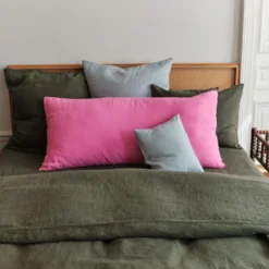 Coussin rectangle en lin lavé - Rose Garance