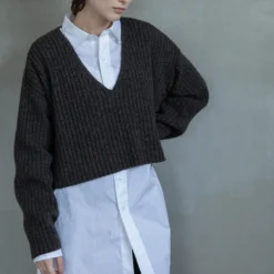 C.T.plage - Pull Col V Longsleeve Rib - Marron