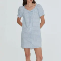 Deiji Studio - Robe Courte Boutonnée - Carreaux Bleu