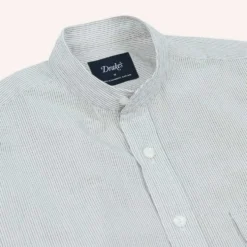 Drake's - Chemise à Col - Blanc Rayé