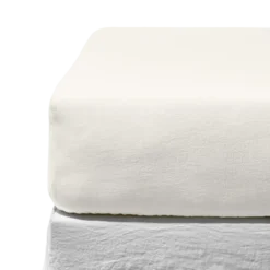 Drap housse en lin lavé - Blanc Coquillage