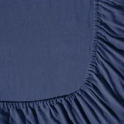 Drap housse en lin lavé - Bleu Pacifique