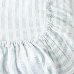 Drap-housse en lin lavé - Rayures Pinceau Bleu Primaire