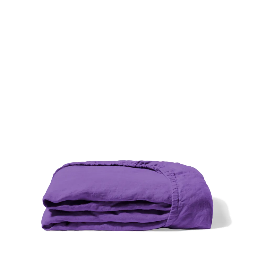 Drap housse en lin lavé - Violet Orage