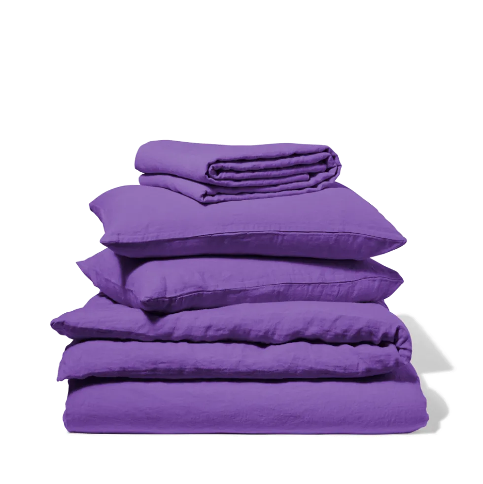 Drap housse en lin lavé - Violet Orage