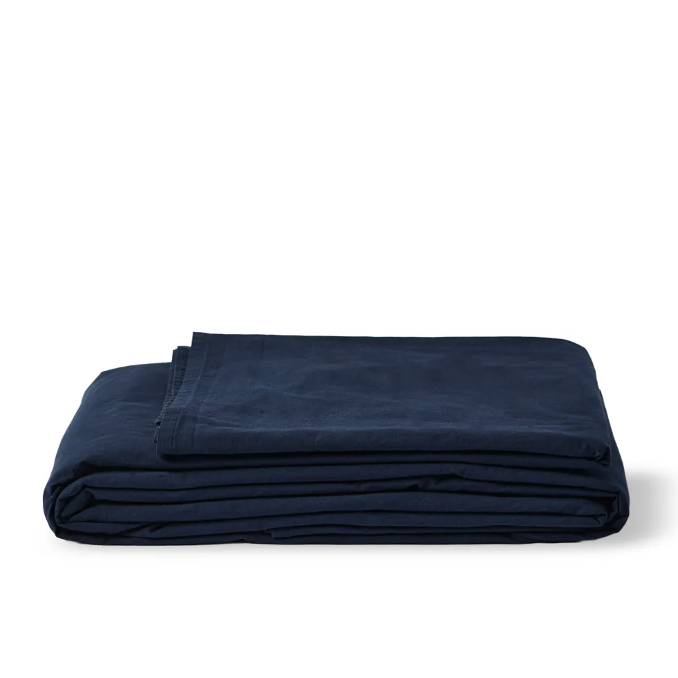 Drap-housse en percale de coton - Tataki Bleu Nuit