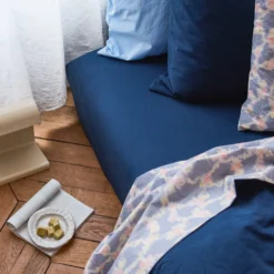Drap-housse en percale de coton - Tataki Bleu Nuit