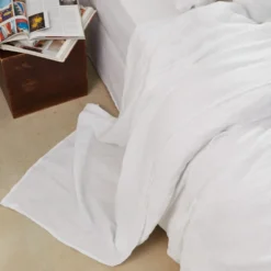 Drap plat en lin lavé - Blanc optique