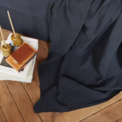 Drap plat en lin lavé - Bleu Encre