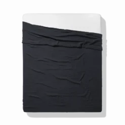 Drap plat en lin lavé - Bleu Encre