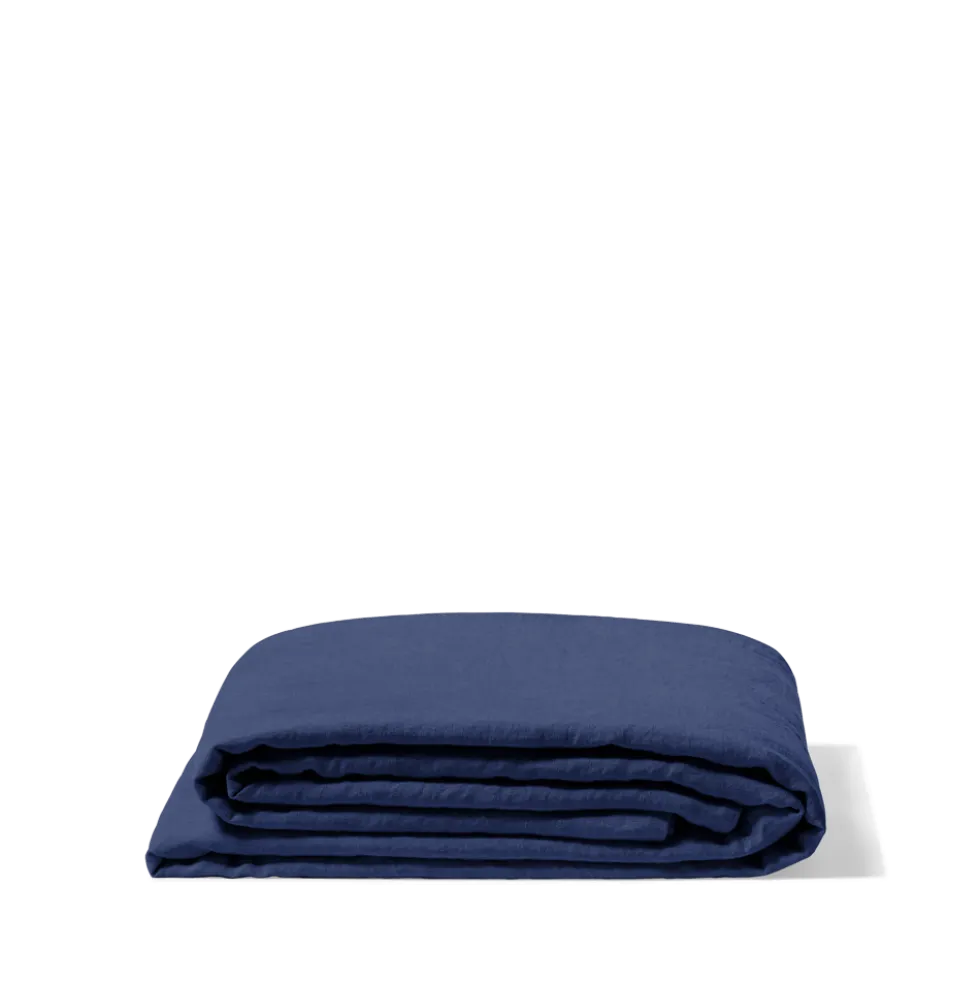 Drap plat en lin lavé - Bleu Pacifique