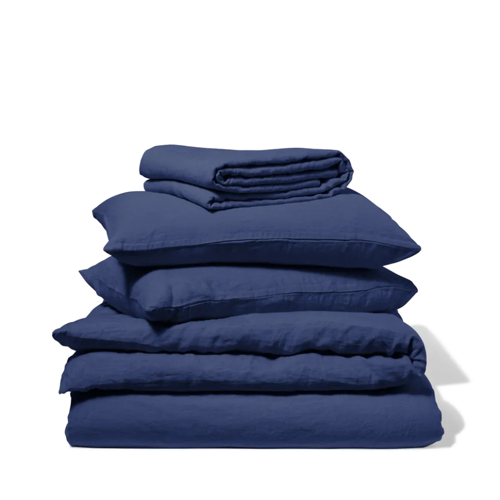 Drap plat en lin lavé - Bleu Pacifique