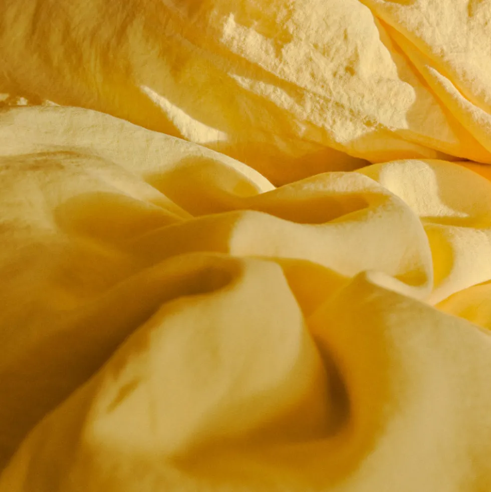 Drap plat en lin lavé - Jaune Citronnade
