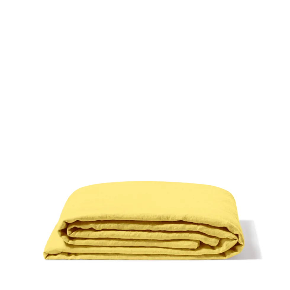 Drap plat en lin lavé - Jaune Citronnade