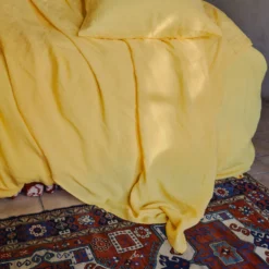 Drap plat en lin lavé - Jaune Citronnade