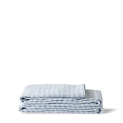 Drap plat en lin lavé - Rayures Pinceau Bleu Primaire