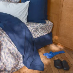 Drap plat en percale de coton - Tataki Bleu Nuit