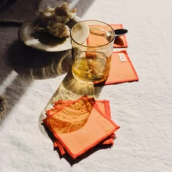 Ensemble de 6 dessous de verre en lin lavé - Orange Zeste