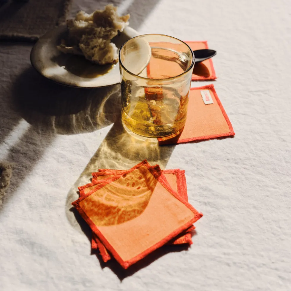 Ensemble de 6 dessous de verre en lin lavé - Orange Zeste