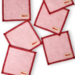 Ensemble de 6 dessous de verre en lin lavé - Rose Granité
