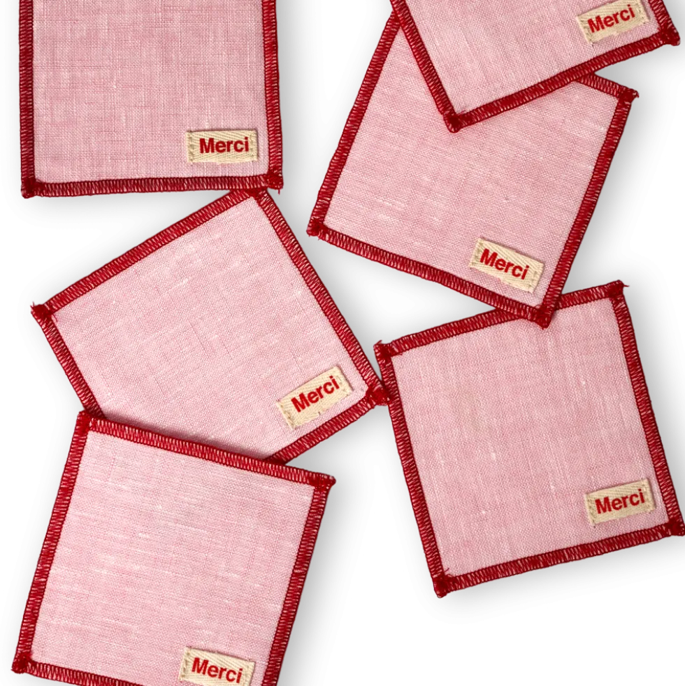 Ensemble de 6 dessous de verre en lin lavé - Rose Granité
