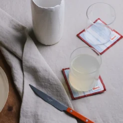 Ensemble de 6 dessous de verre en lin lavé - Rayures Toile Bleu Primaire