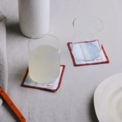 Ensemble de 6 dessous de verre en lin lavé - Rayures Toile Bleu Primaire