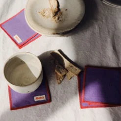 Ensemble de 6 dessous de verre en lin lavé - Violet Orage