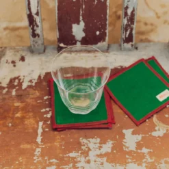 Ensemble de 6 dessous de verre en lin lavé - Vert Potager