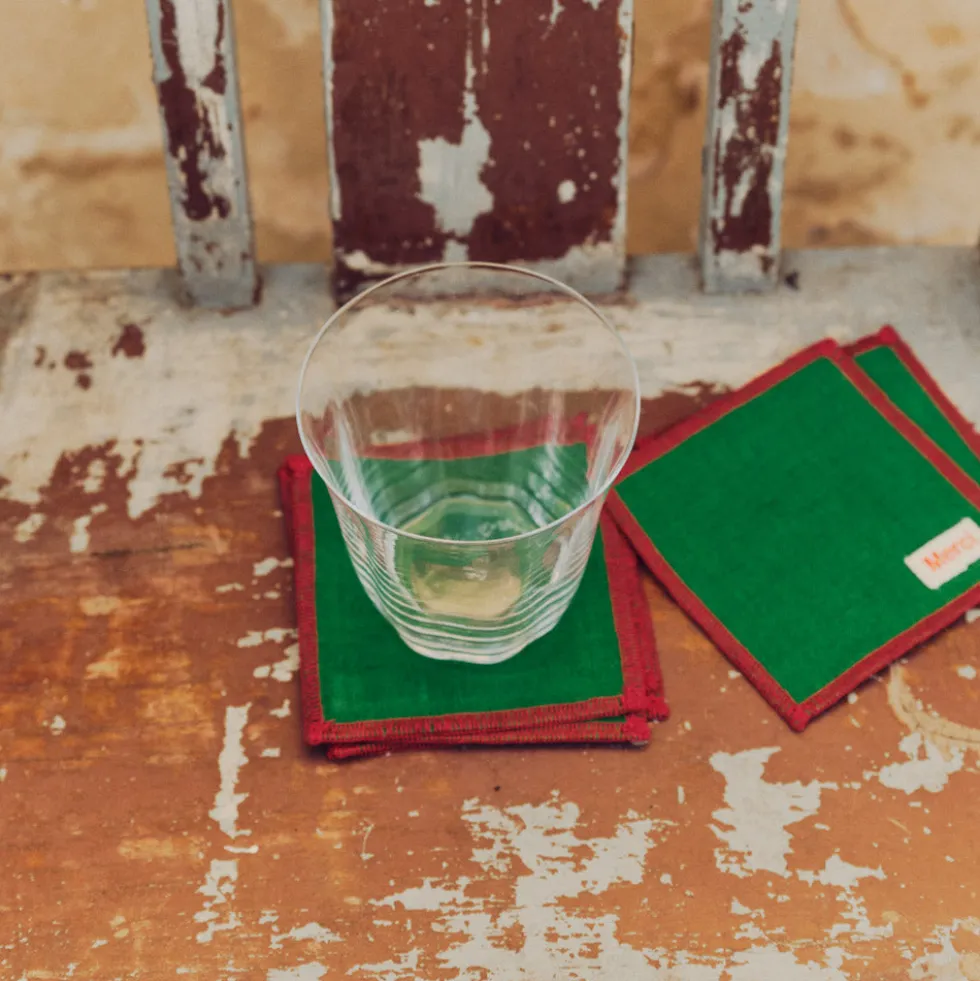 Ensemble de 6 dessous de verre en lin lavé - Vert Potager